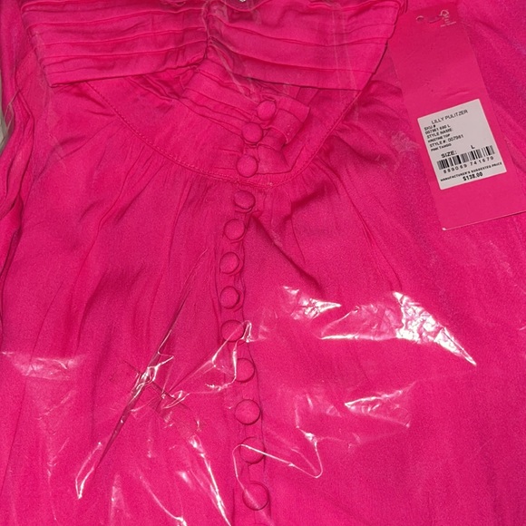 NWT Lilly Pulitzer Kristine top Pink Tango high neck with covered buttons halter - Picture 3 of 4